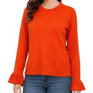 J. Crew Orange Tangerine Wool Blend Crew Neck Flared Cuff Sleeve Sweater Size S